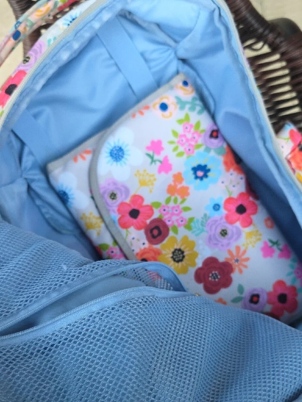 Jujube Floral Multi-Color Diaperbag Backpack with Gold Hardware